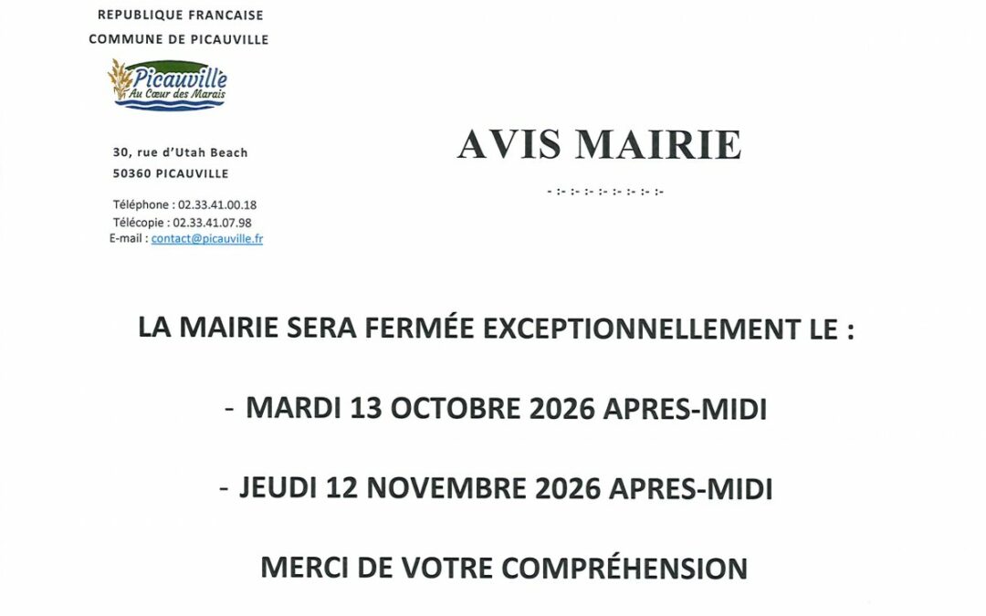 FERMETURE EXCEPTIONNELLE DE LA MAIRIE